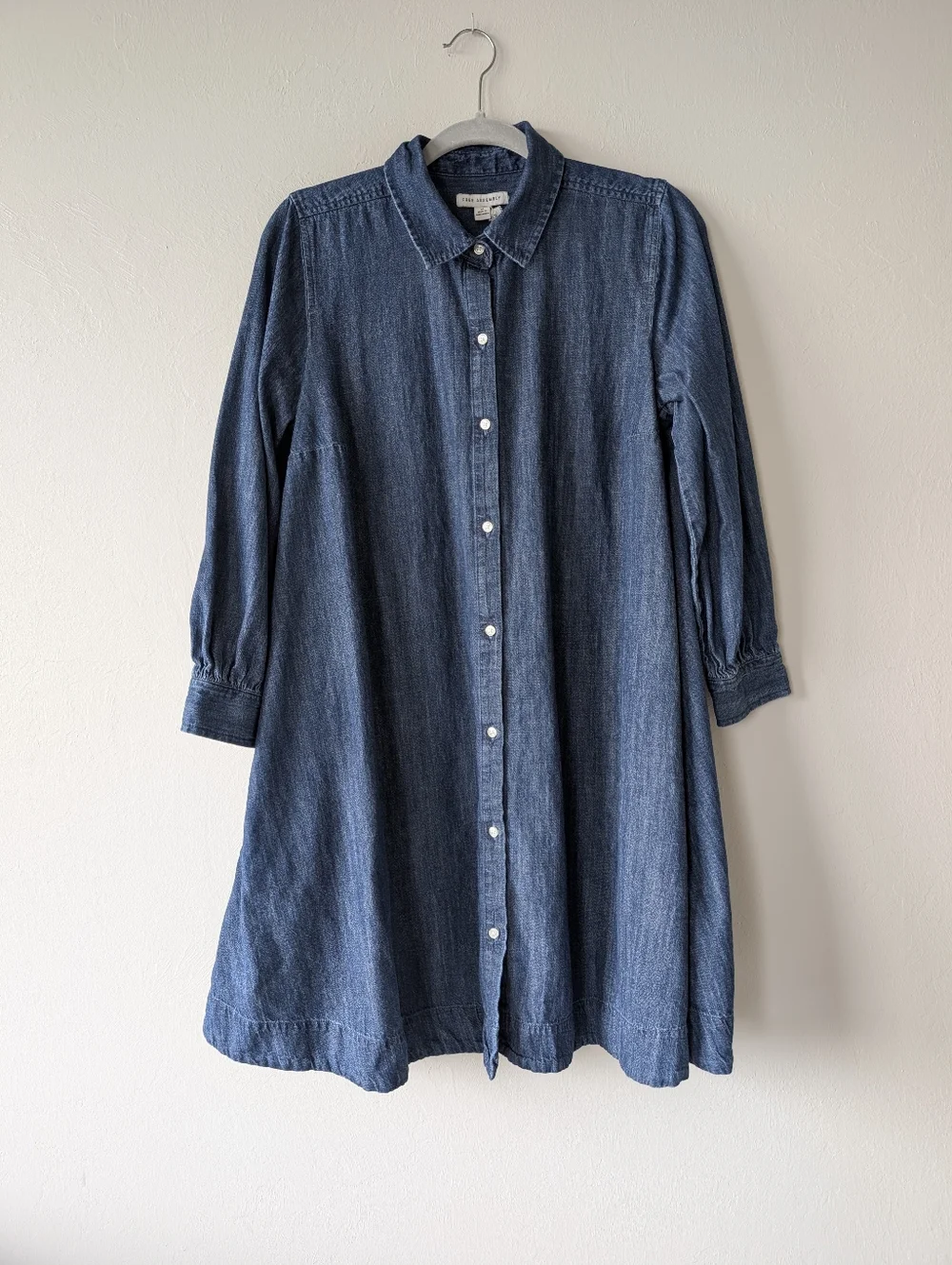 Free Assembly Blue Denim Button-Front Shirt Dress A-Line Size M Collared Cotton - Picture 1 of 16